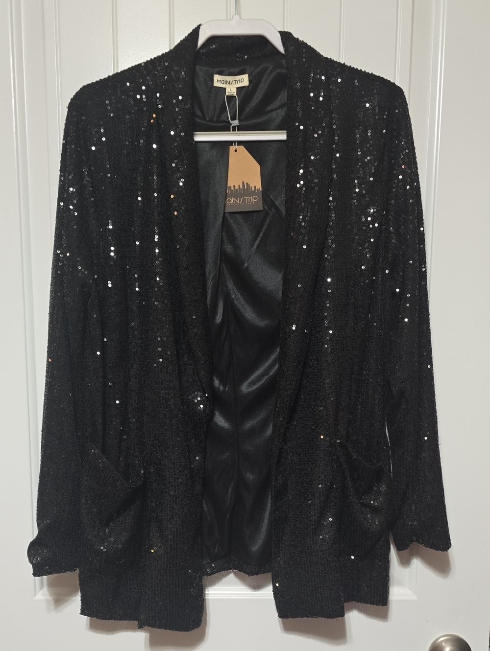 Main Strip Black Sequin Blazer with Satin-Look Lining
